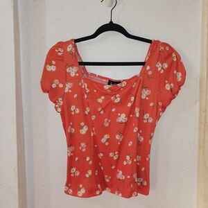 Floral Puff Sleeve Top - Red
